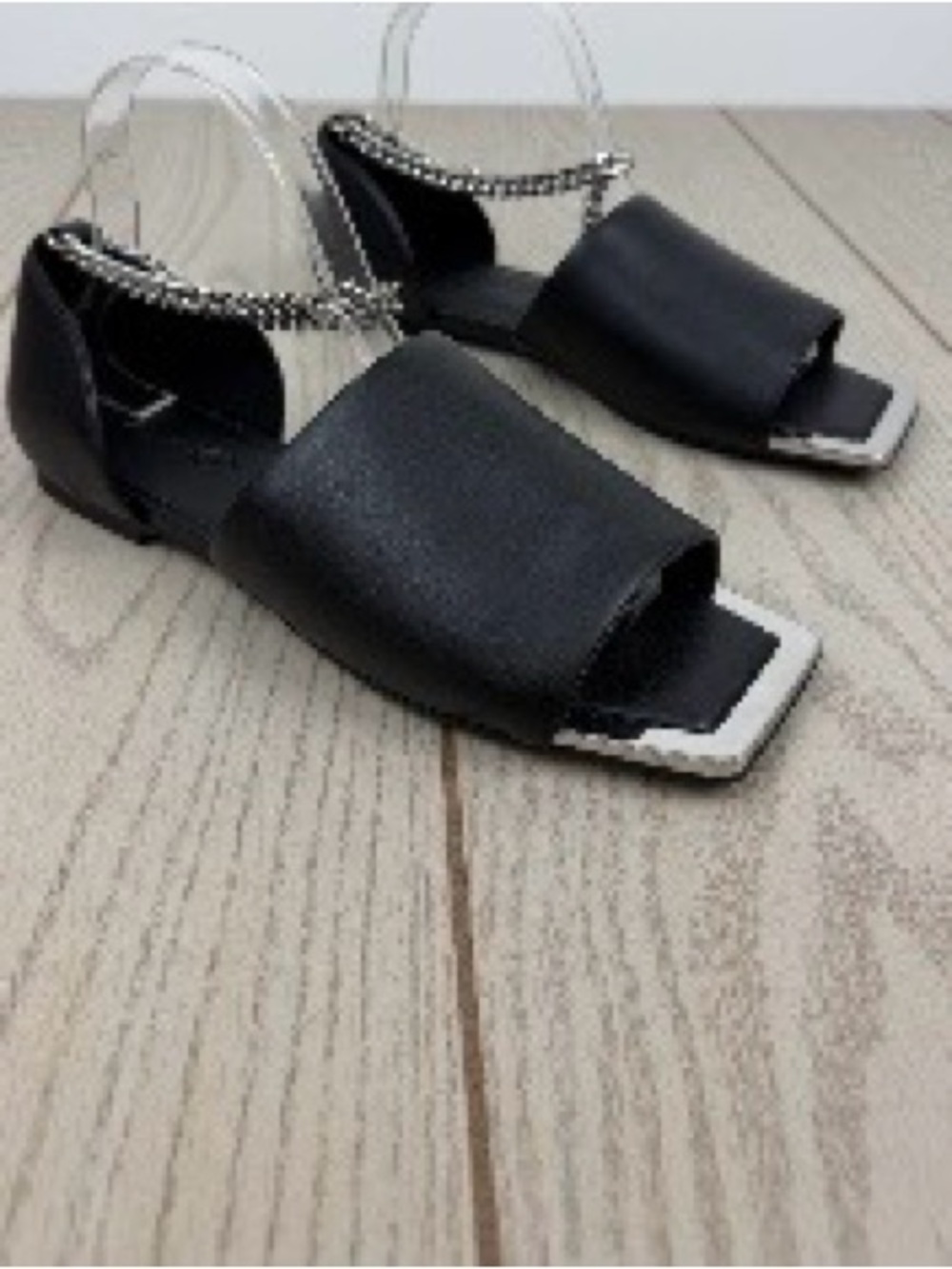 Katy Perry Caught Up Square Toe Silver Chain Anklet Sandal 9.5M Black $98